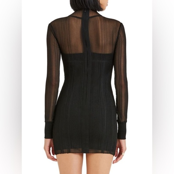 HERVE LEGER / NWT NEW layered sheer ribbed plated mini dress in black small s - Picture 3 of 5